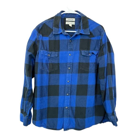Mens Grunge Flannel Shirt Button Down Distressed Gorpcore Utility XL Blue - Picture 1 of 8